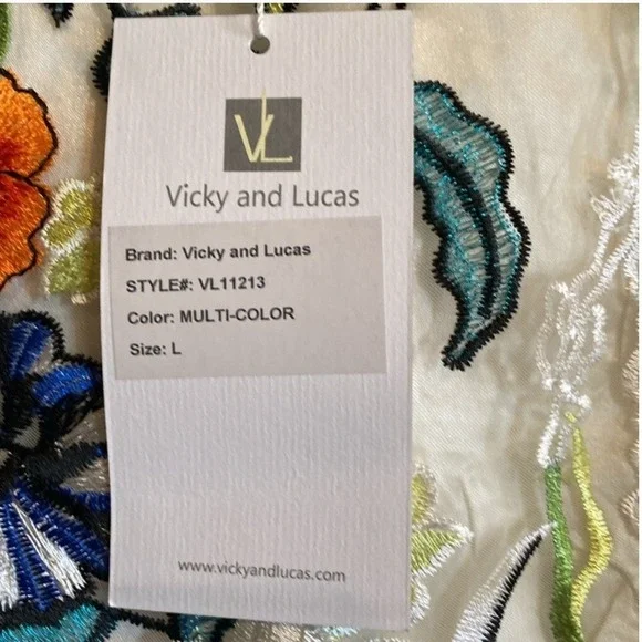 Antrophology Vicky and Lucas Floral Embroidered Midi Dress Sheer Overlay Party L - Picture 5 of 13